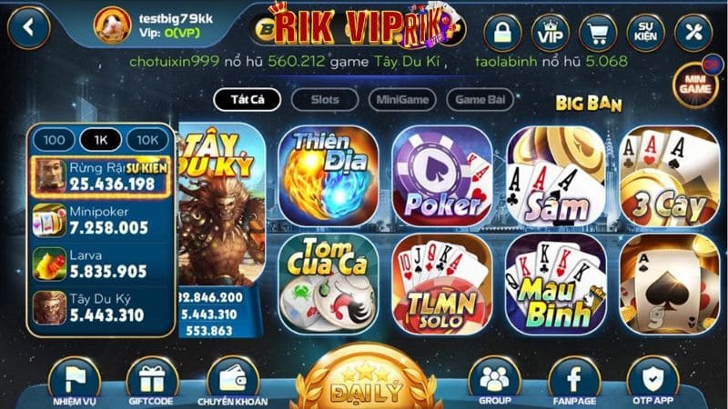 Nhà cái game bài nổi tiếng RikVip